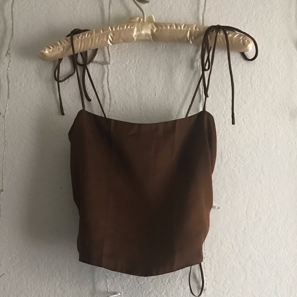 Chocolate brown tie strap crop top